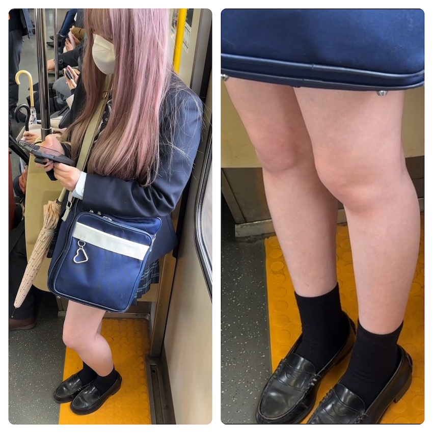 ミニスカからの美脚に勃起寸前！ギャル系制服美女のエロ過ぎる立位ミニスカ生脚564
